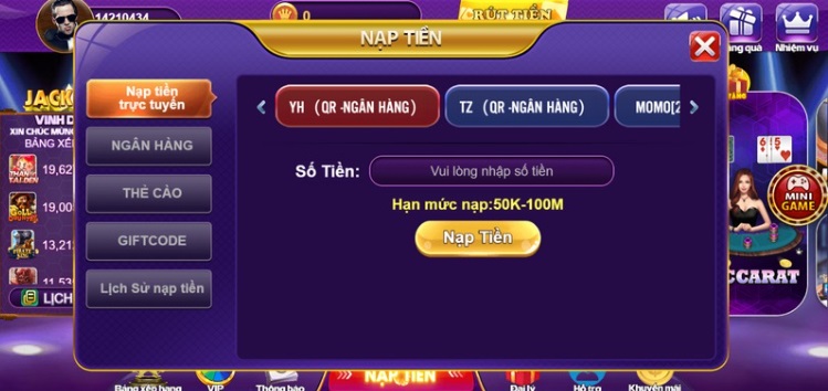 Có nhiều hình thức thanh toán khi nạp tiền tại 68 game bài